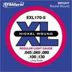 D'Addario EXL170-5 XL Nickel Round Wound 5-String Long Bass Strings | Starrs Guitars